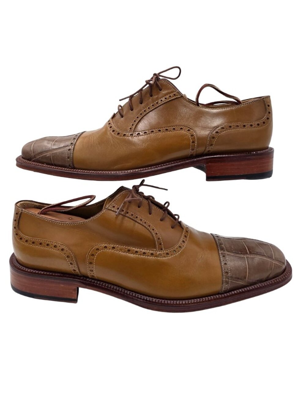 Vintage Alligator Mens 11M Taupe Brown David Eden Exotic Leather Dress Shoes - Picture 7 of 15